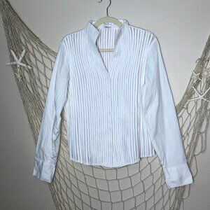 Vintage 1990s OBSTINEE Women's White Bias Cut Tape & Mesh Funnel Neck Blouse 12